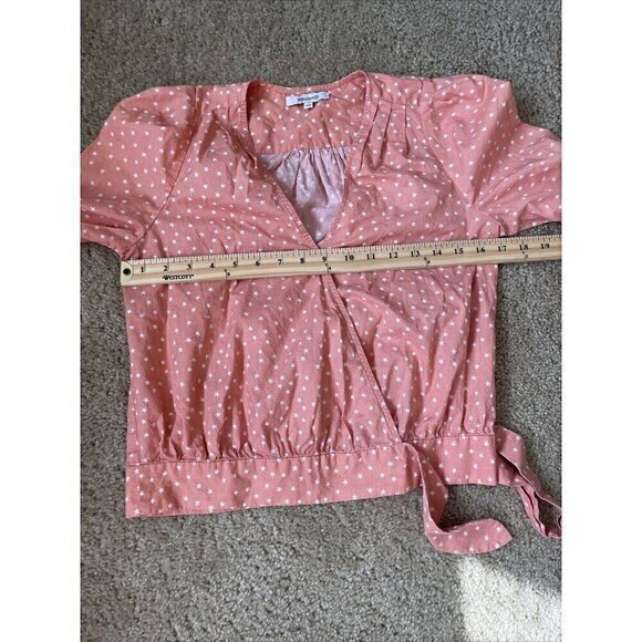Madewell Star Scatter Wrap Shirt Blouse Size XSmall 3/4 Sleeve Coral Peach Color - Picture 2 of 10